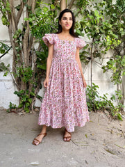Pink Chintz Floral Block Printed Dress
