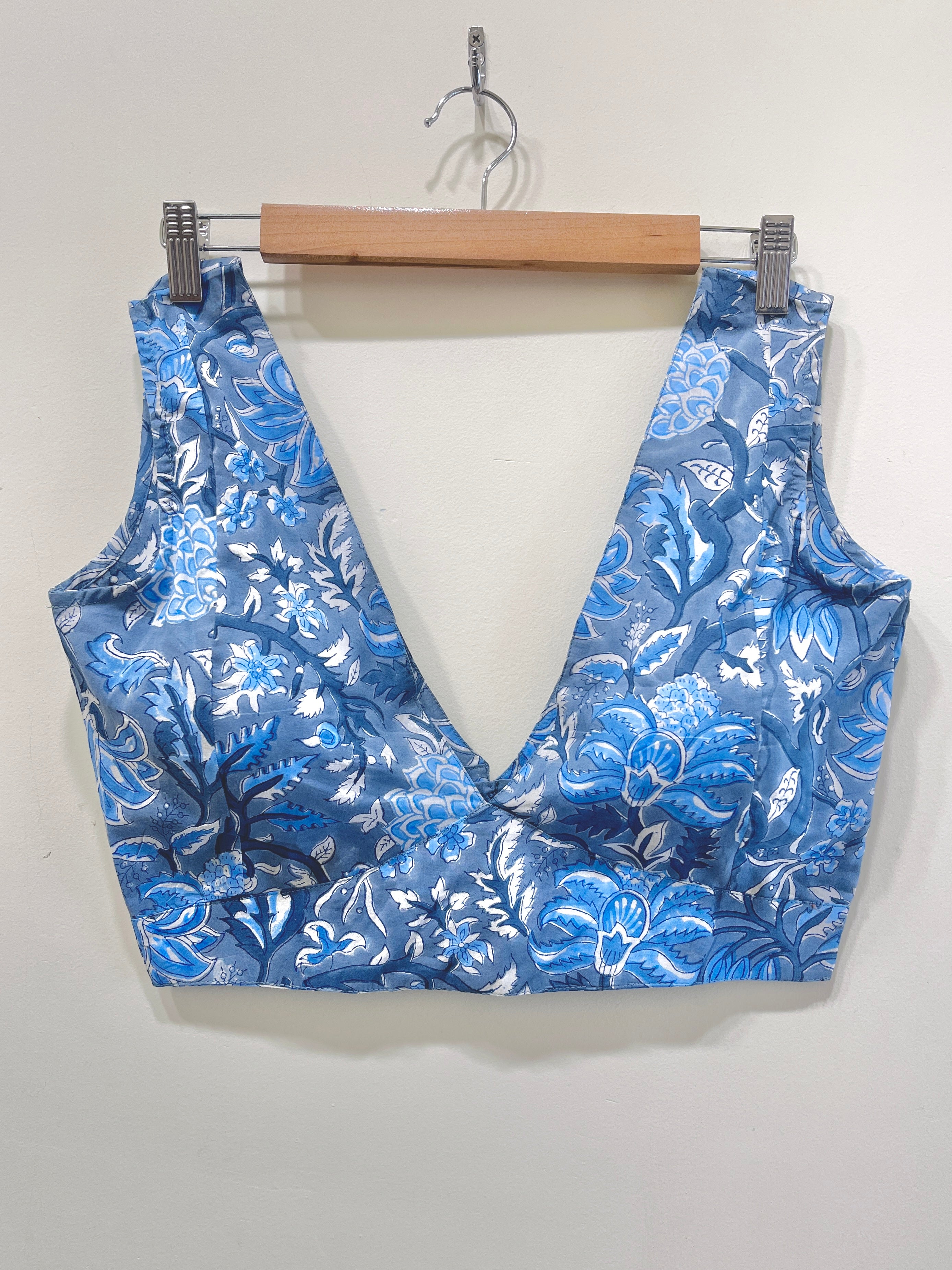 Printed Deep V-Neck Padded Cotton Blouse