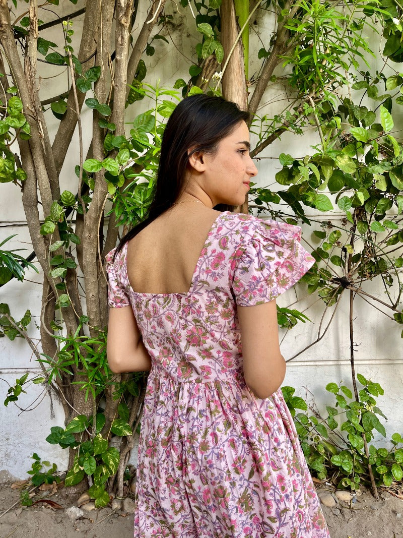 Pink Chintz Floral Block Printed Dress