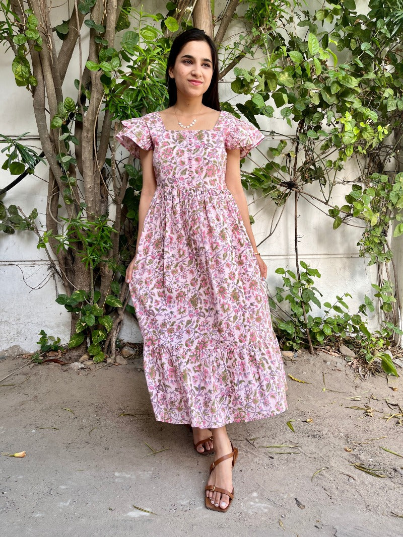 Pink Chintz Floral Block Printed Dress