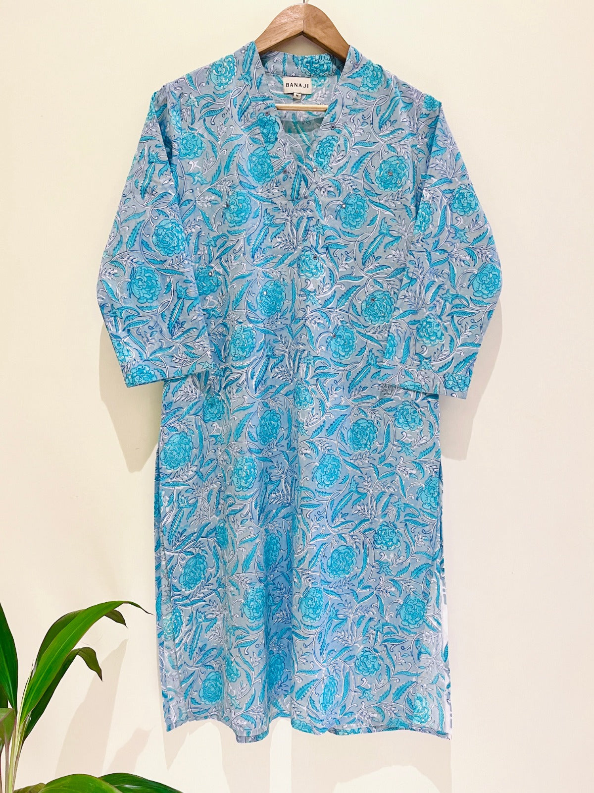 Teal Block Printed Cotton  Kurta