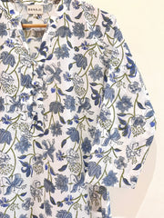 Grey Floral Cotton Block Printed  Kurta