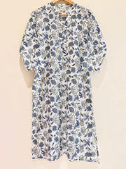 Grey Floral Cotton Block Printed  Kurta