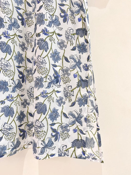 Grey Floral Cotton Block Printed  Kurta