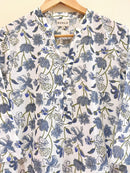 Grey Floral Cotton Block Printed  Kurta