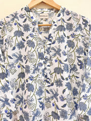 Grey Floral Cotton Block Printed  Kurta