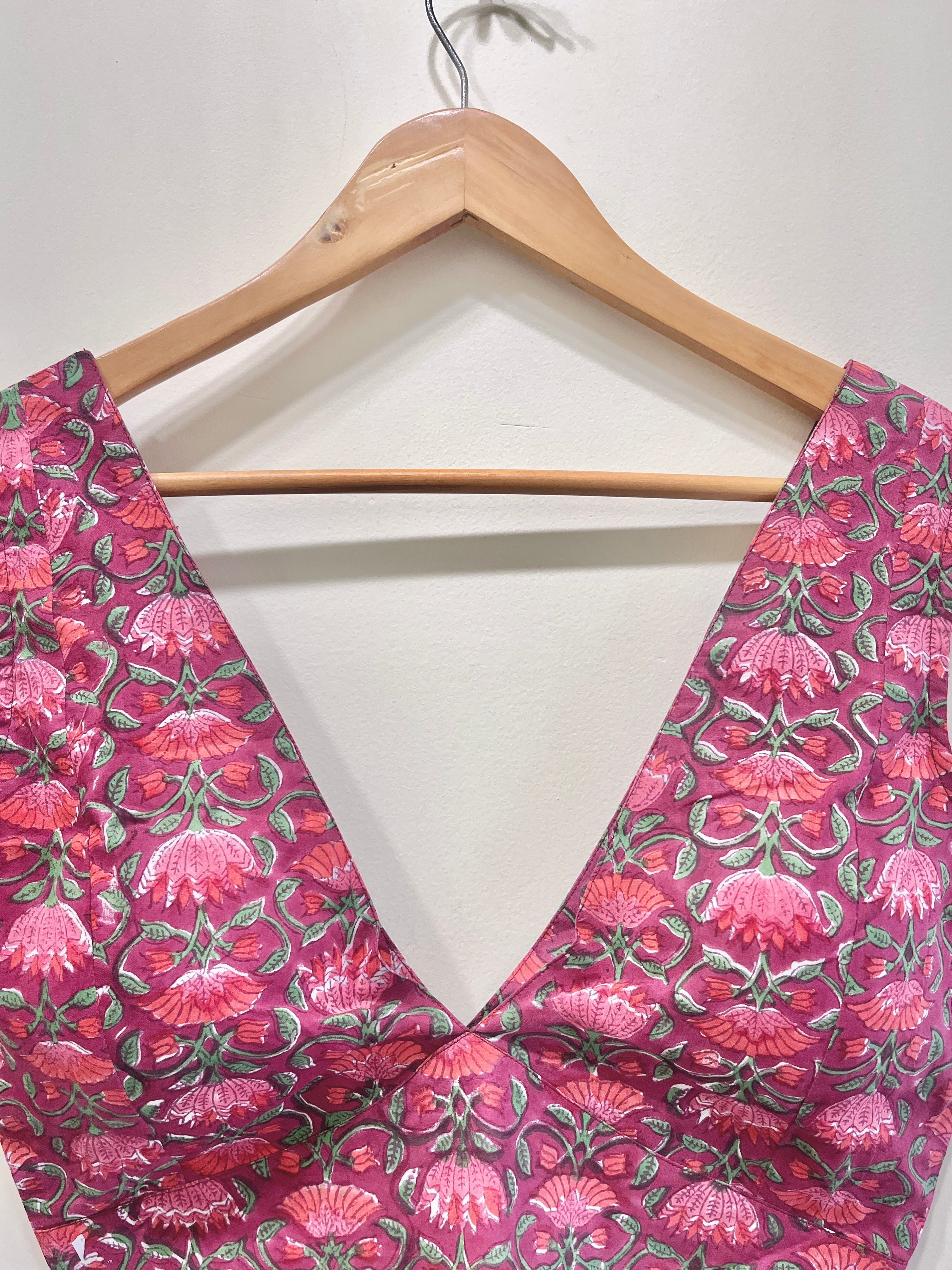 Printed V-Neck Padded Cotton Blouse