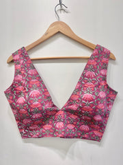 Pink Floral Deep V-Neck Padded Blouse