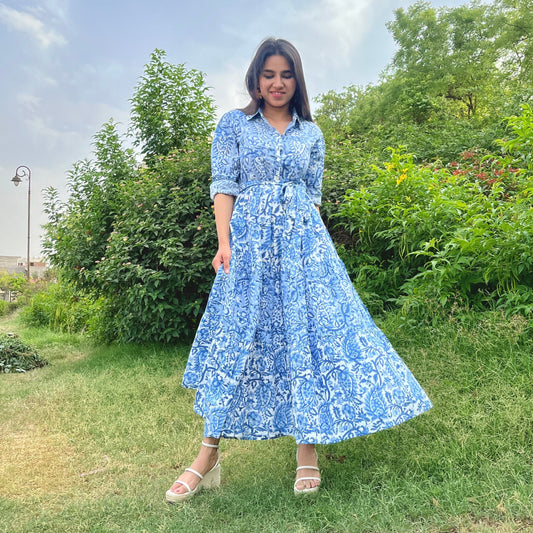 Blue Hues Block Printed Dress