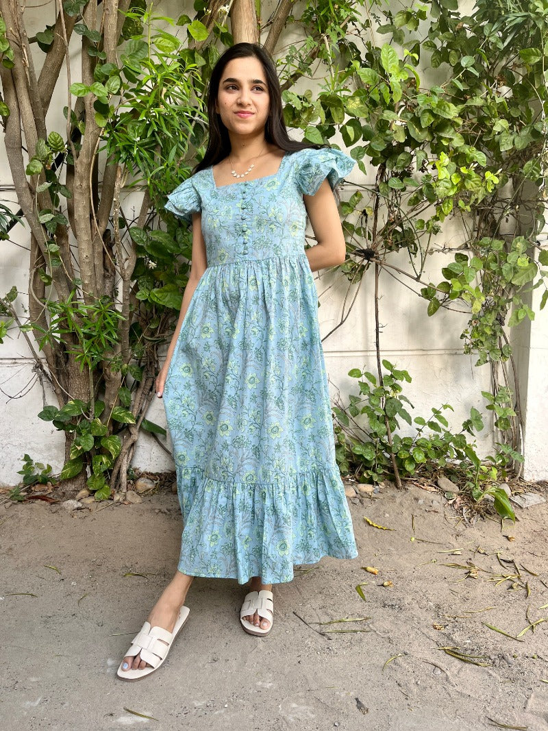 Sage Green Block Printed Dress