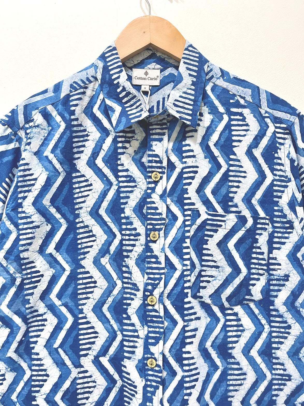 Indigo Cotton Printed Half Sleeve Shirt