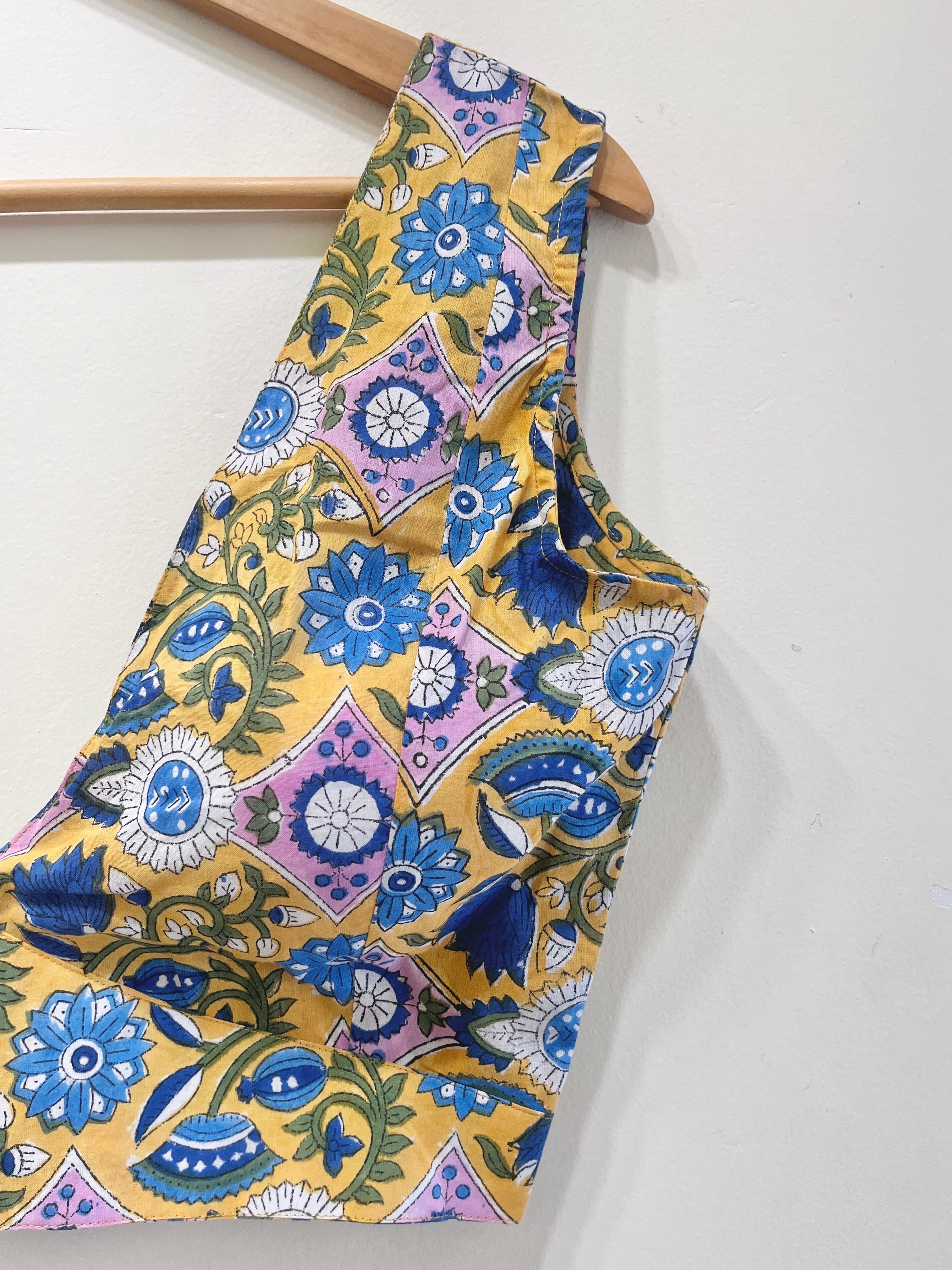 Printed Deep V-Neck Padded Cotton Blouse