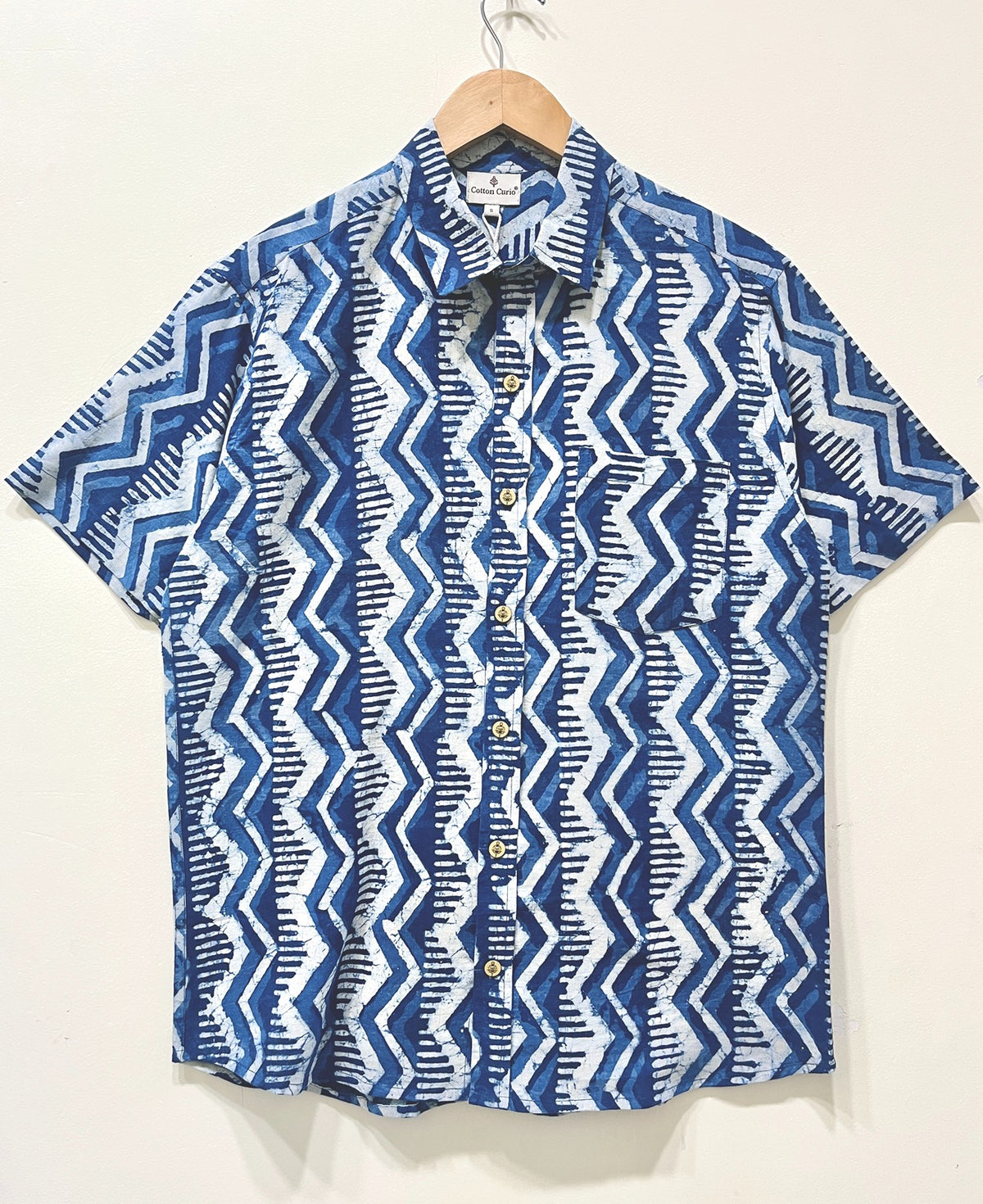 Indigo Cotton Printed Half Sleeve Shirt
