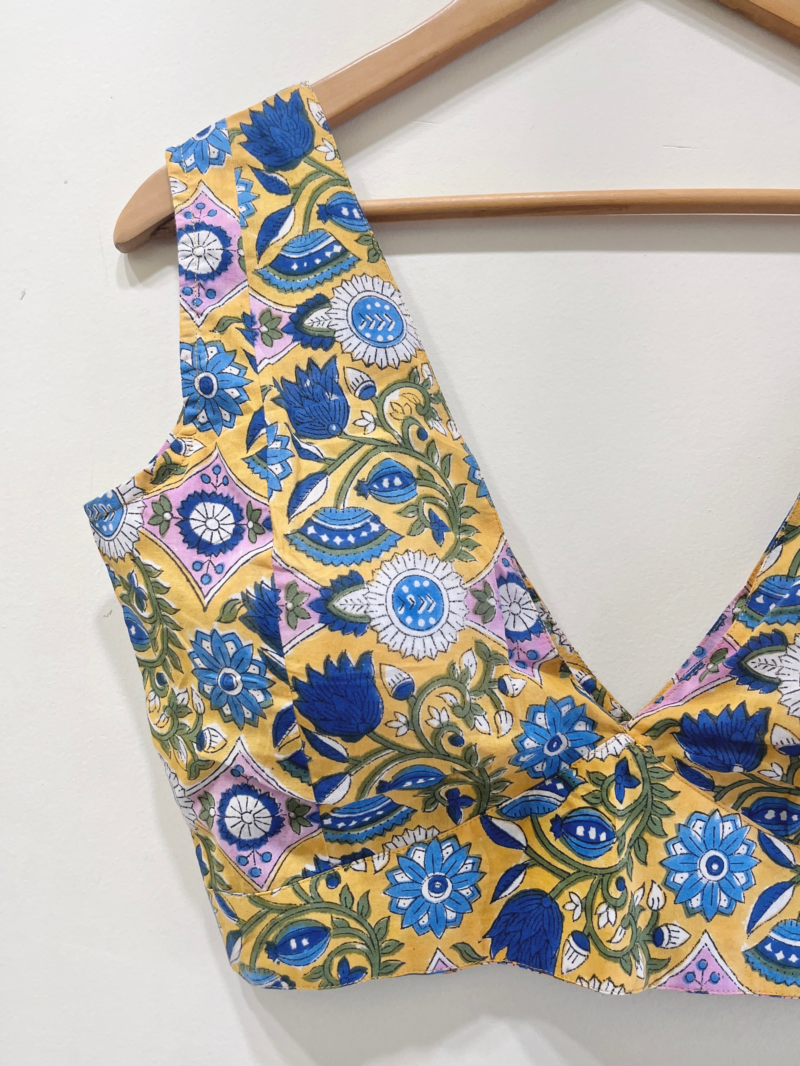 Printed Deep V-Neck Padded Cotton Blouse