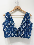 Printed Deep V-Neck Padded Cotton Blouse