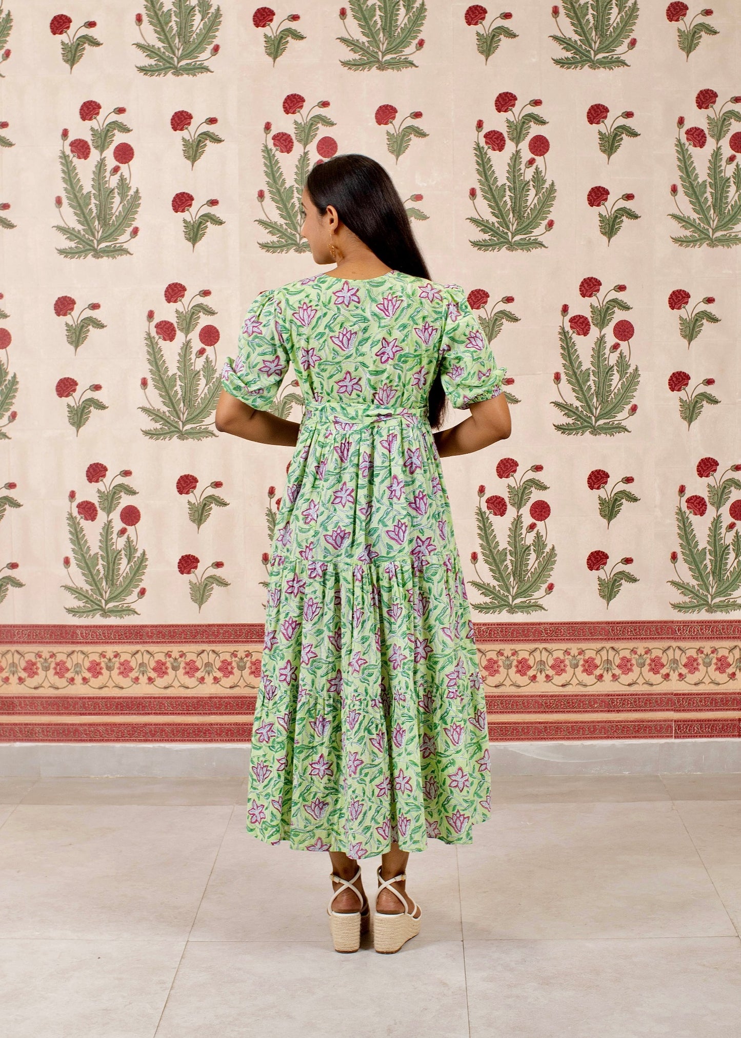 Gardenia: Floral Cotton Tiered Dress