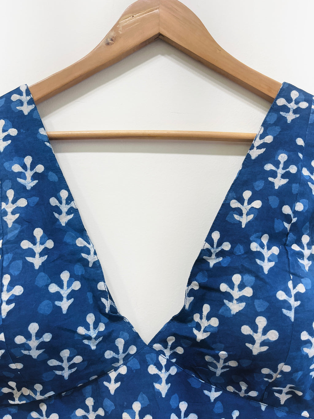 Printed Deep V-Neck Padded Cotton Blouse