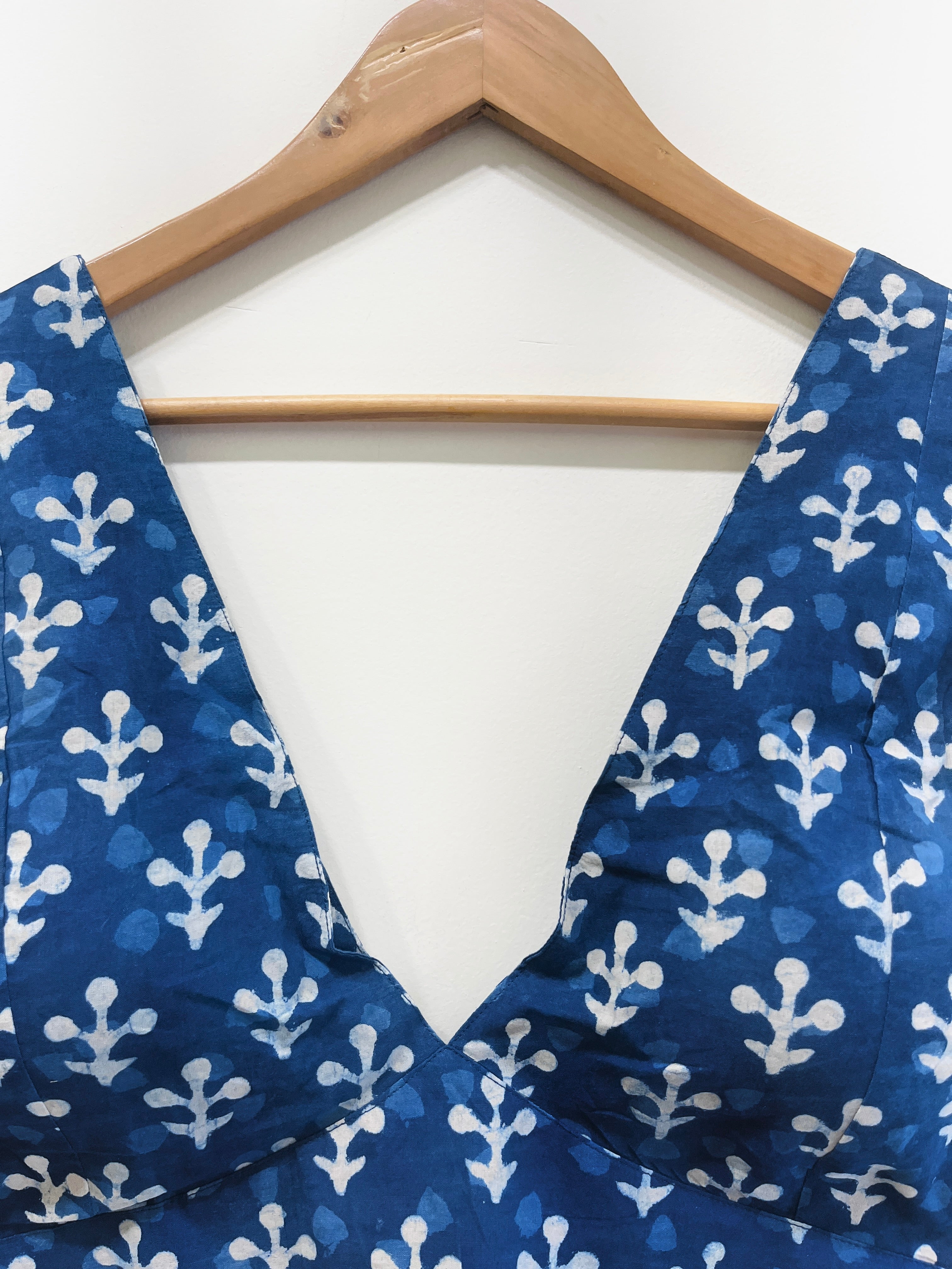 Printed Deep V-Neck Padded Cotton Blouse