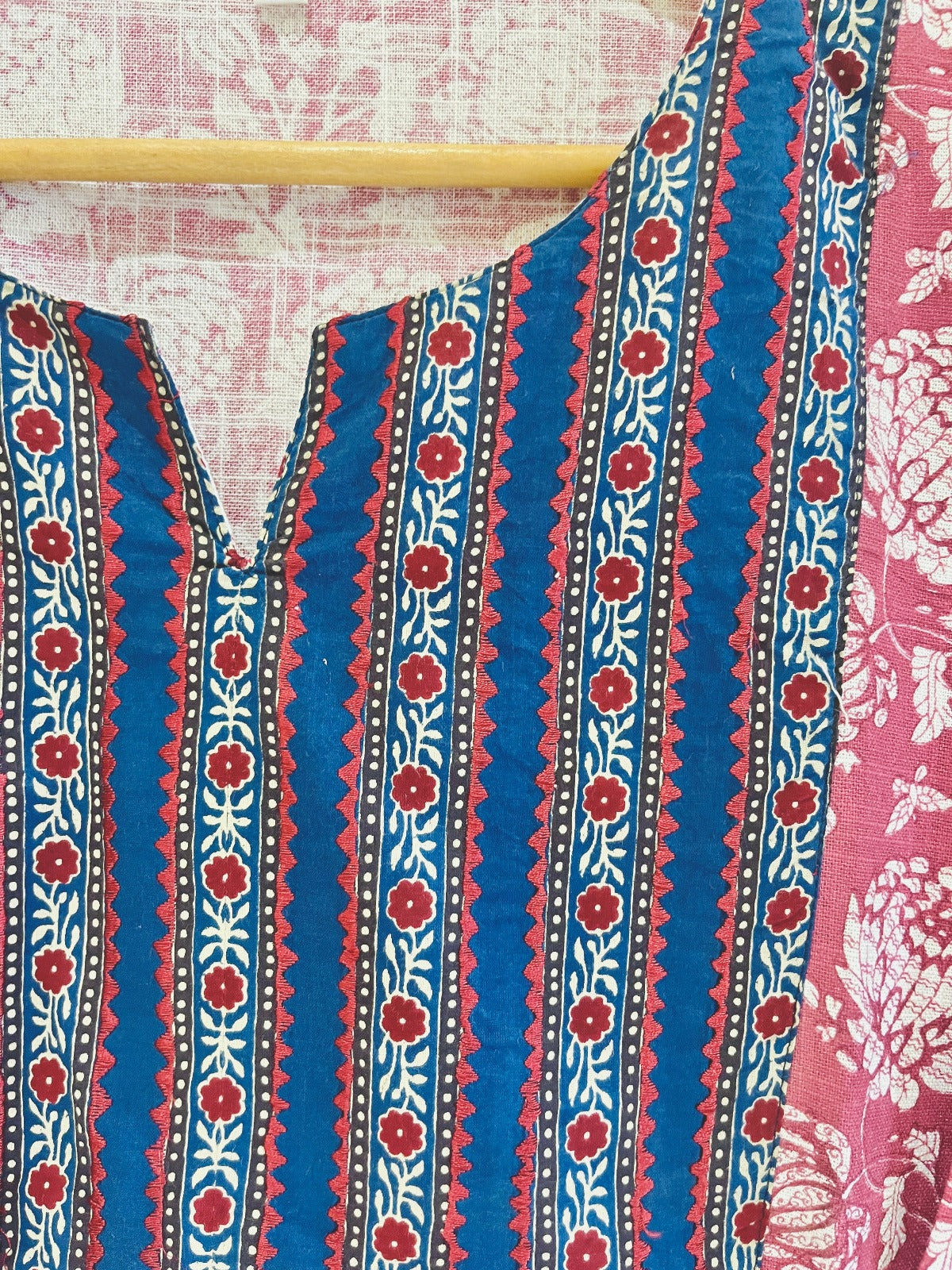 Magenta Printed Cotton Flax Kurta (3XL-6XL)