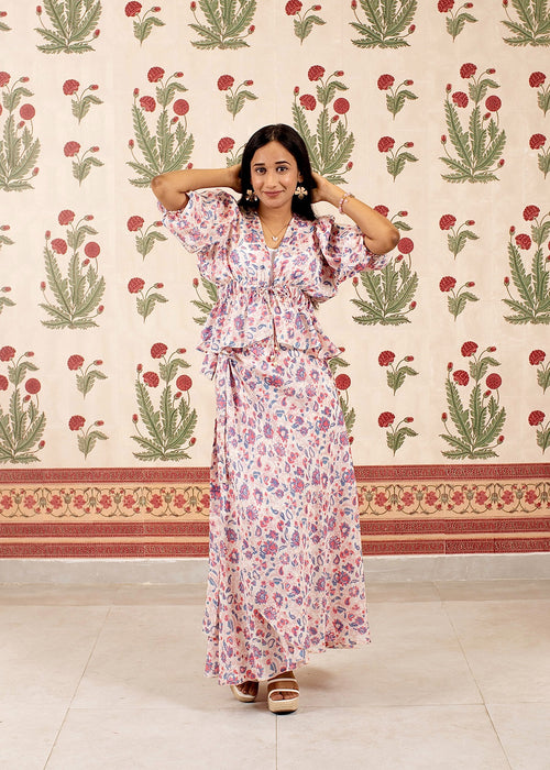 Maia Habotai Silk Top & Skirt Set, Cloudbrush
