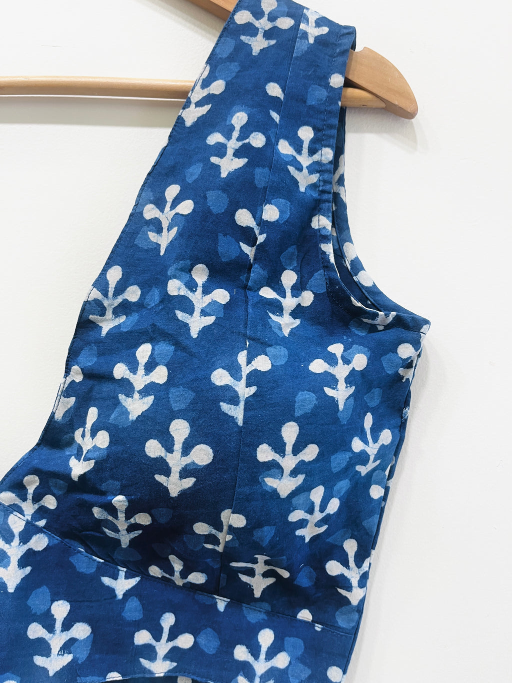 Printed Deep V-Neck Padded Cotton Blouse