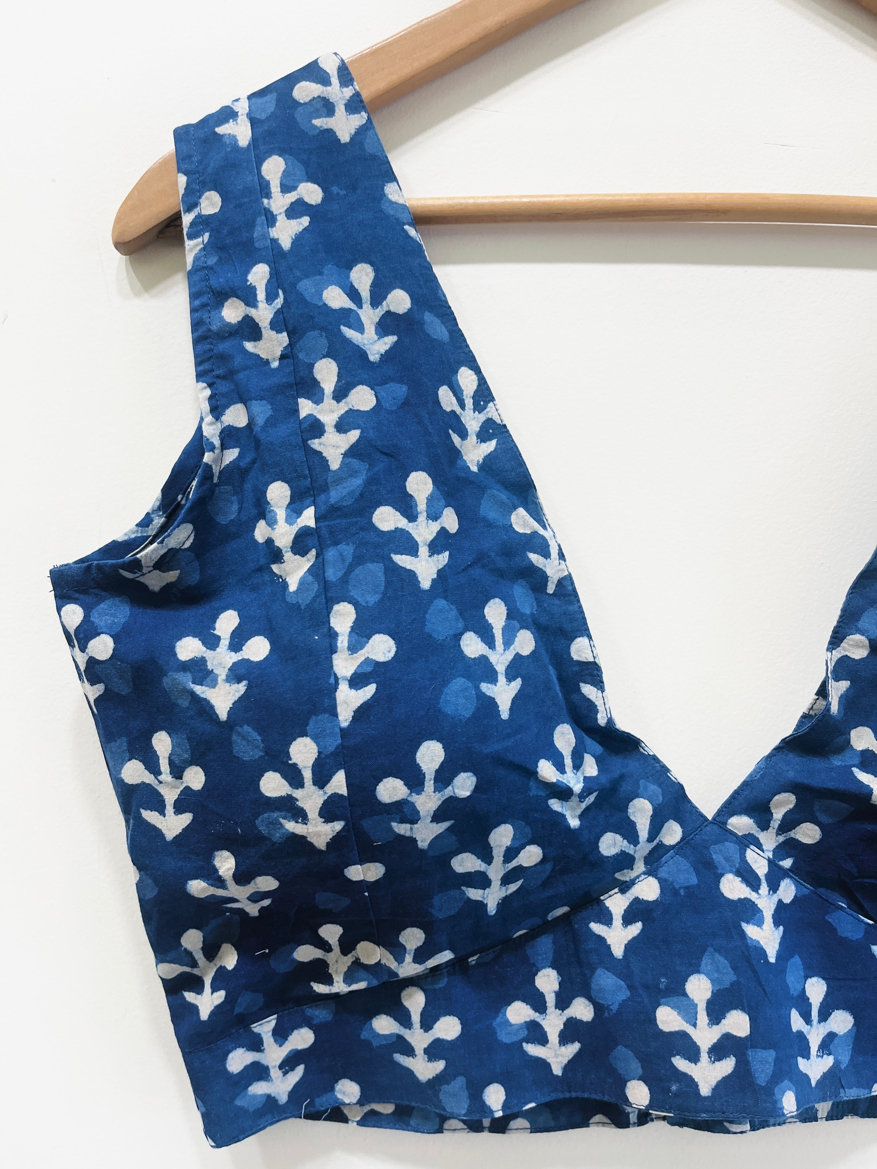 Printed Deep V-Neck Padded Cotton Blouse