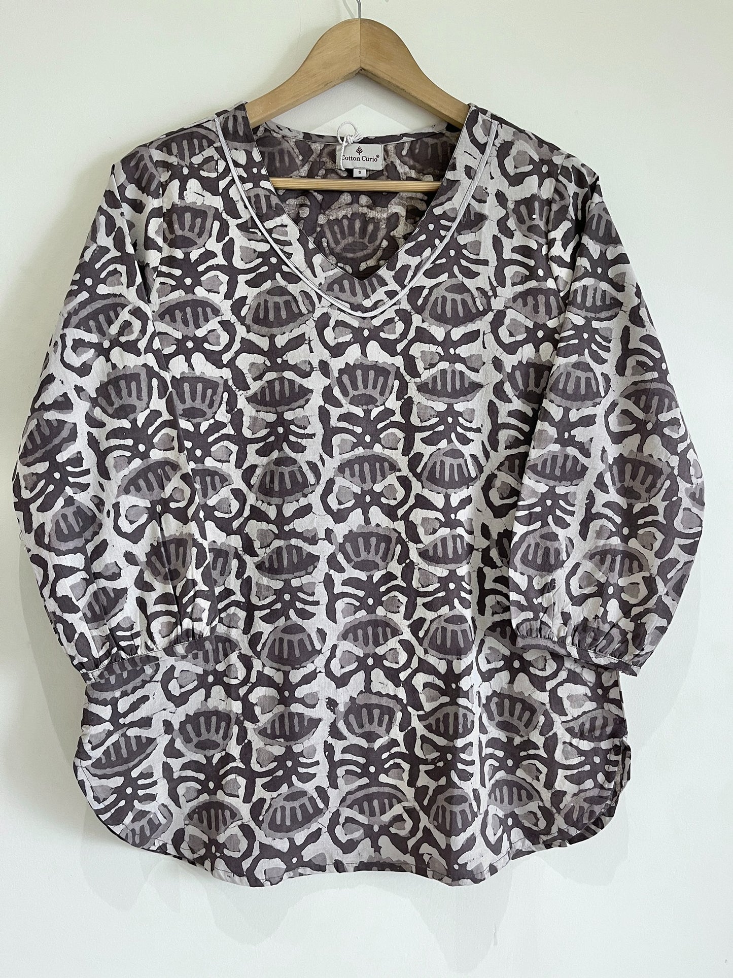 Grey Dabu Printed Short Kurti