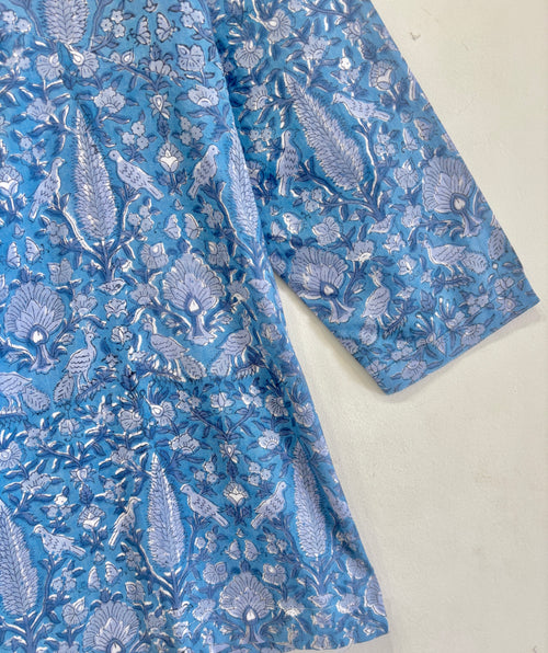 Blue Paisley Cotton Short Kurti