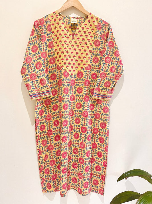 Golden Bloom Cotton Block Printed Kurta