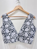 Noir Bloom Deep Neck Padded Cotton Blouse