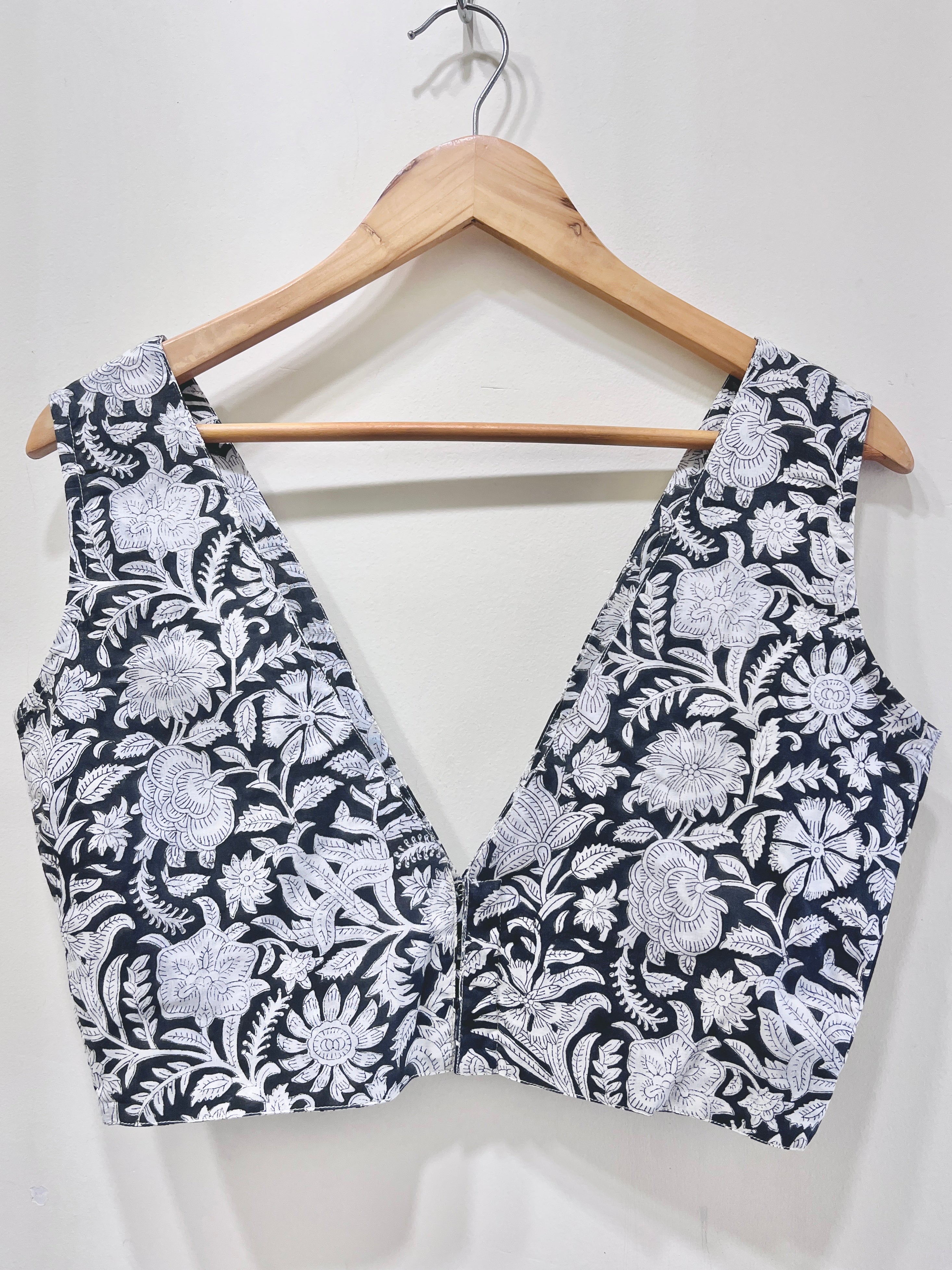Noir Bloom Deep Neck Padded Cotton Blouse