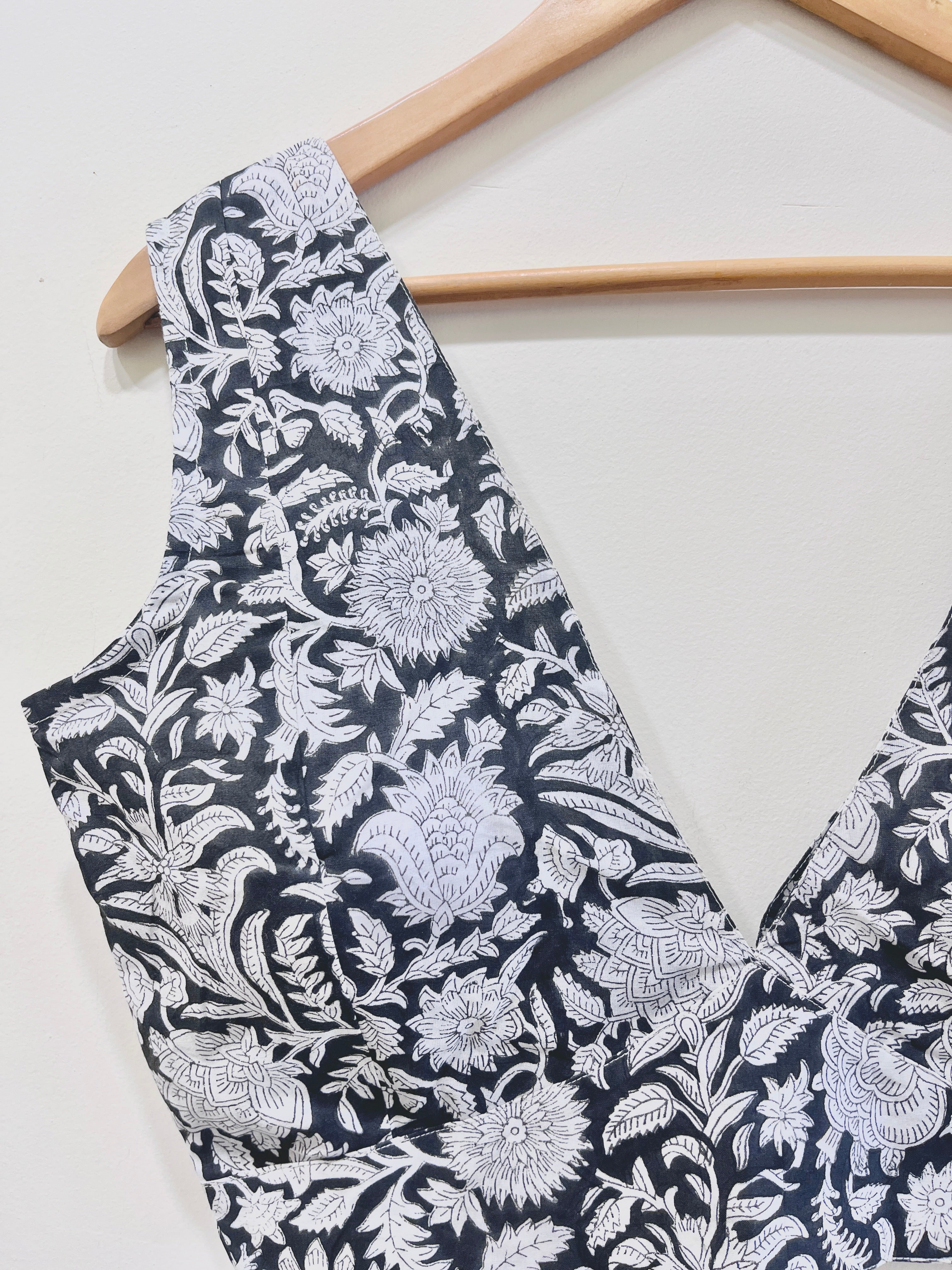 Printed Deep V-Neck Padded Cotton Blouse