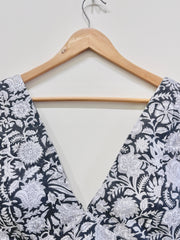 Black & White Floral Deep V-Neck Padded Blouse