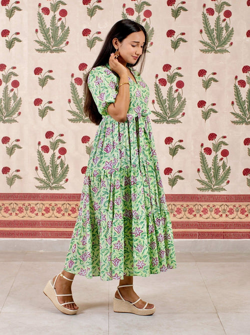 Gardenia: Floral Cotton Tiered Dress