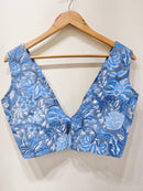 Printed Deep V-Neck Padded Cotton Blouse