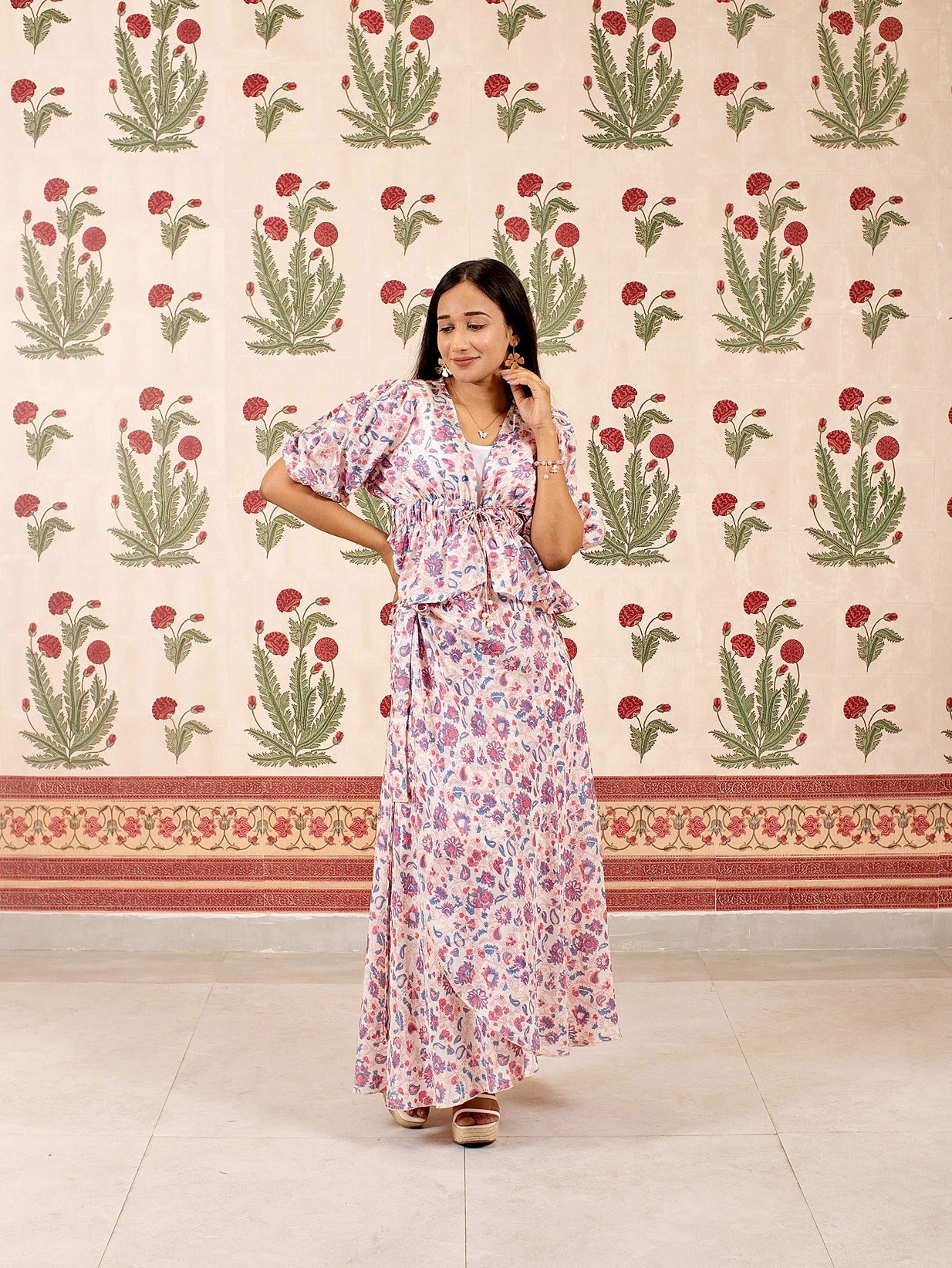 Maia Habotai Silk Top & Skirt Set, Cloudbrush