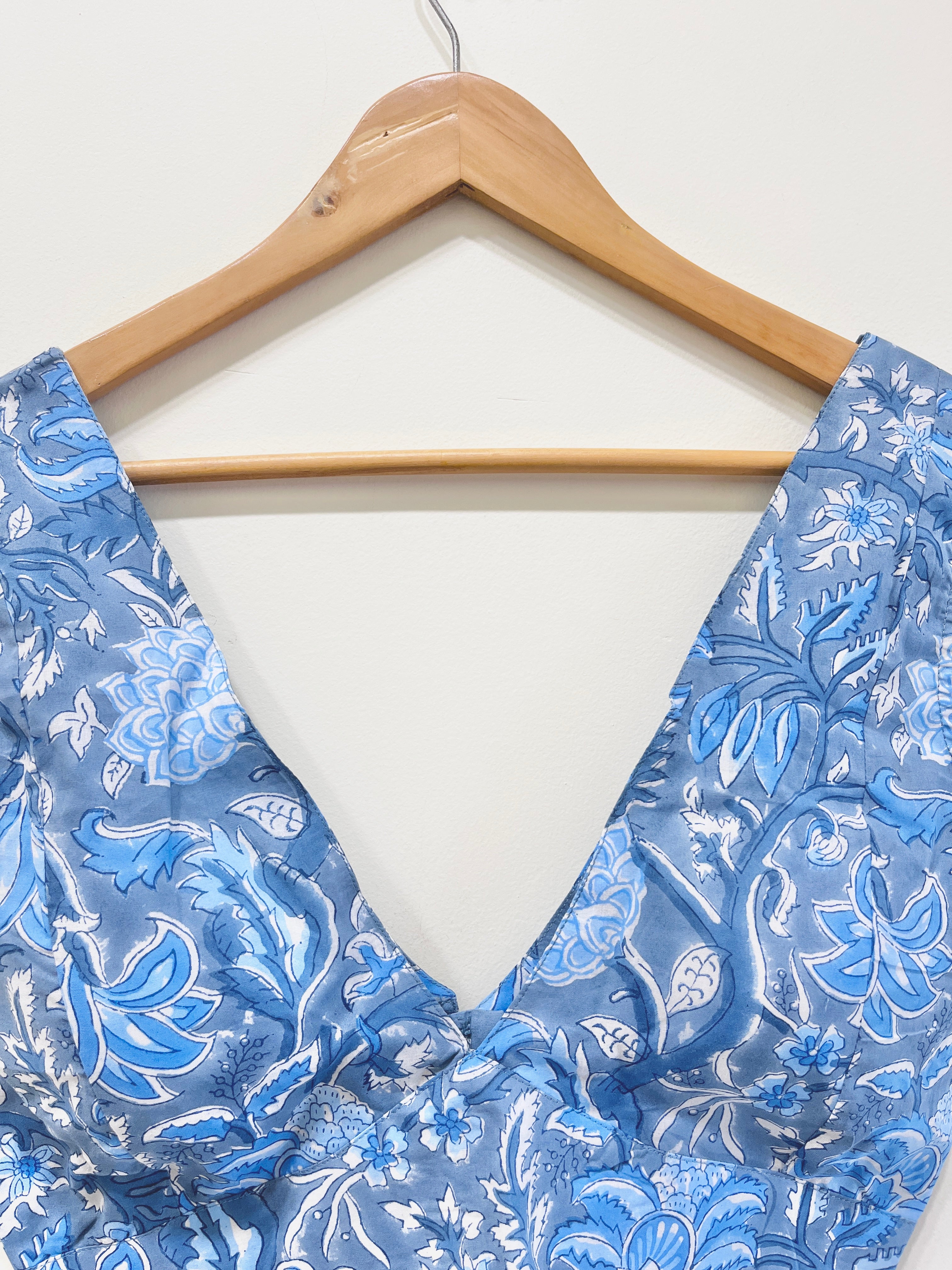 Printed Deep V-Neck Padded Cotton Blouse