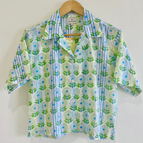 Mint Stripe Floral Crop Shirt