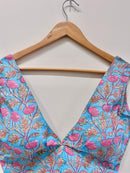 Aqua Pink Deep V-Neck Cotton Blouse