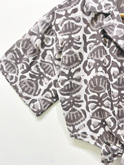 Monochrome Leaf Tie-Front Crop Shirt