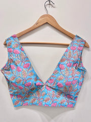 Aqua Pink Floral Padded V-Neck Blouse