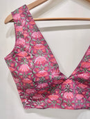 Printed V-Neck Padded Cotton Blouse