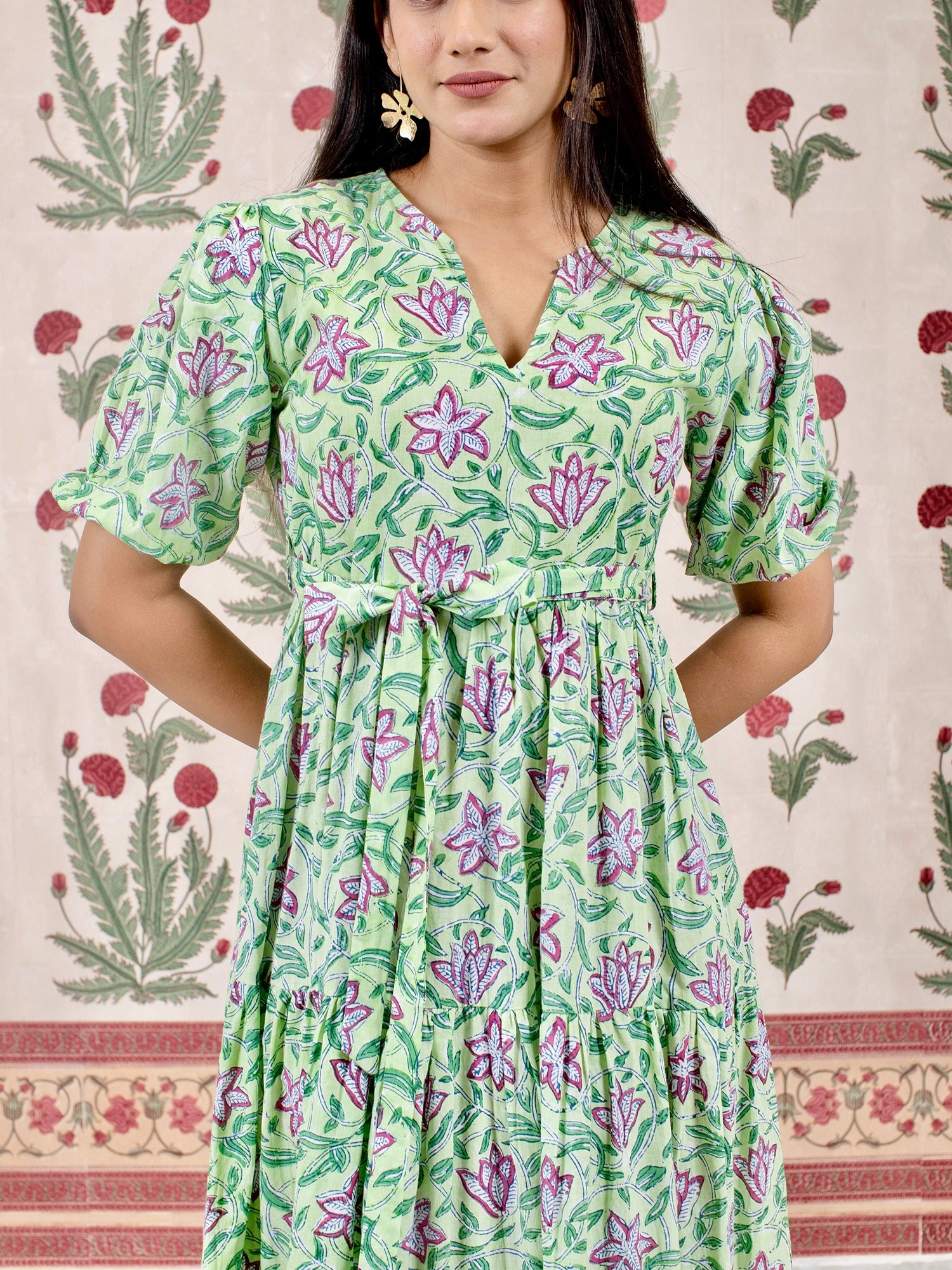 Gardenia: Floral Cotton Tiered Dress