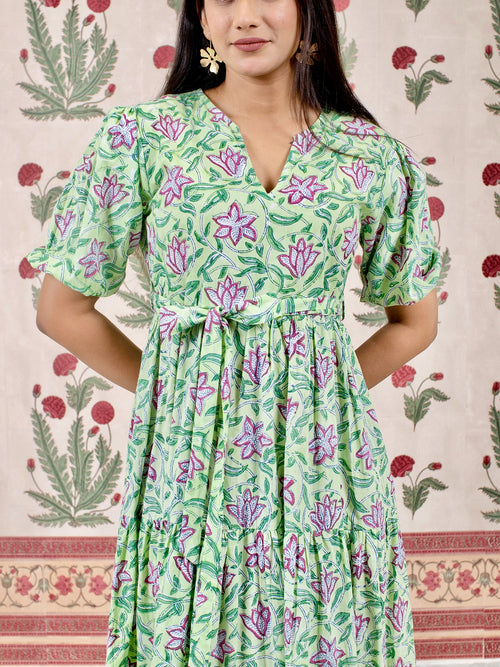 Gardenia: Floral Cotton Tiered Dress
