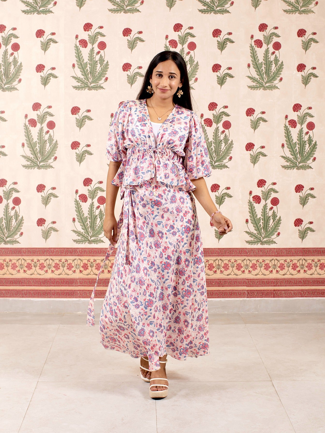 Maia Habotai Silk Top & Skirt Set, Cloudbrush