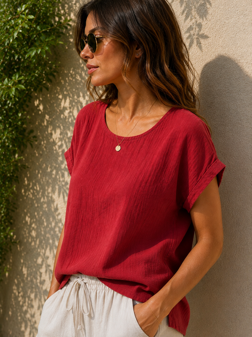 Luxe Gauze Relaxed Cotton Short Top