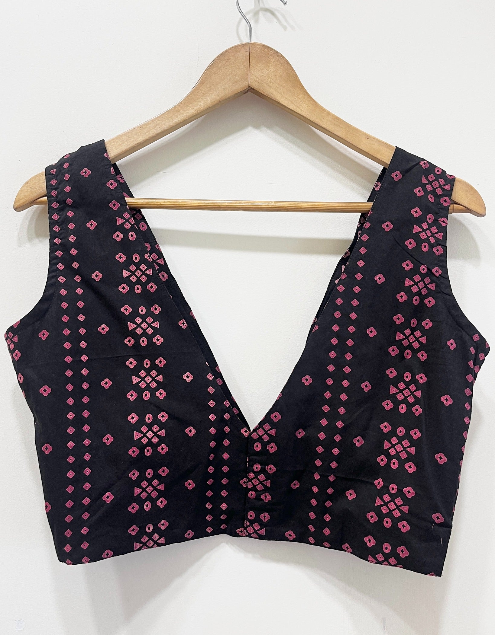 Handblock Floral V-Neck Cotton Blouse