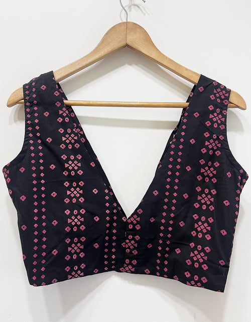 Handblock Floral V-Neck Cotton Blouse