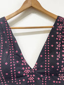 Handblock Floral V-Neck Cotton Blouse