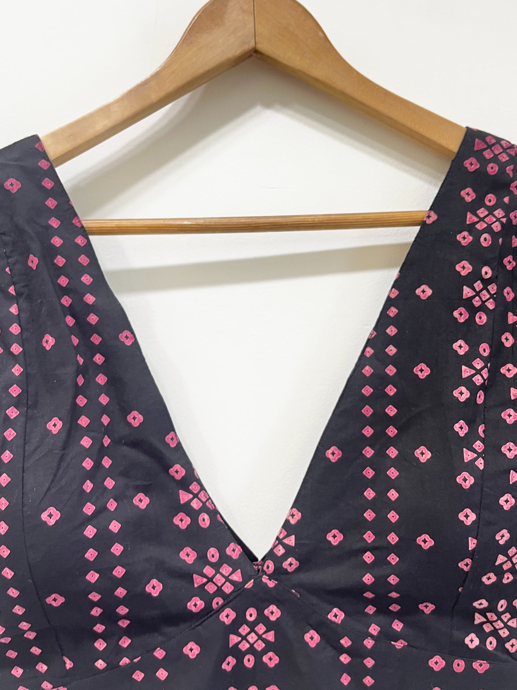 Handblock Floral V-Neck Cotton Blouse